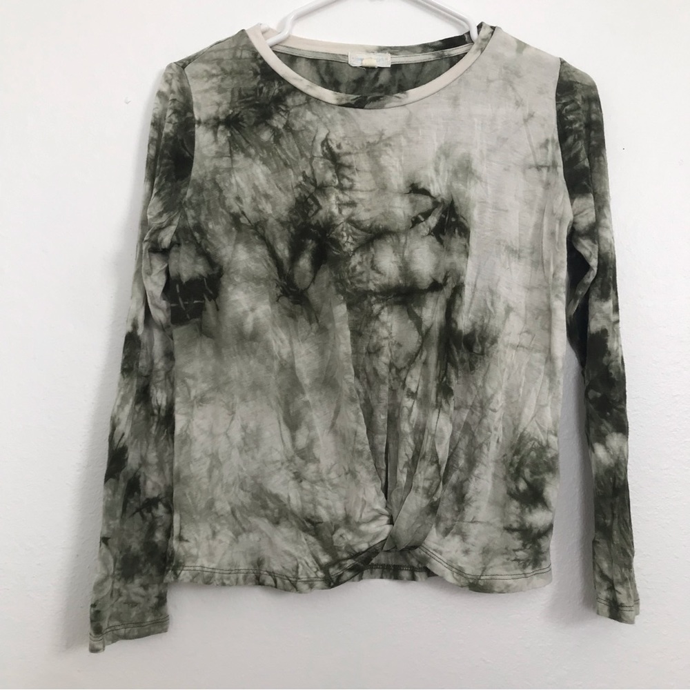 Dark Green Marble Effect Heart & Hips Girls Long Sleeve Shirt with Knot (XL 16)